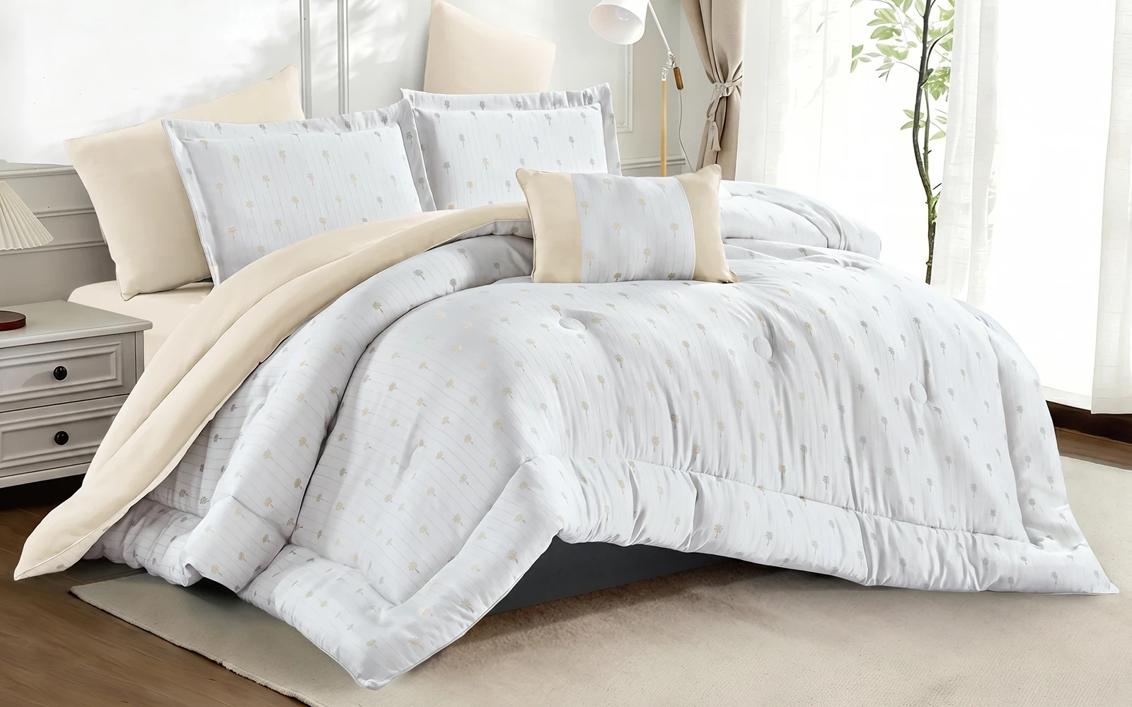 Lado Jacquard Comforter Bedding Set 4 PCS - Single Off White & Beige