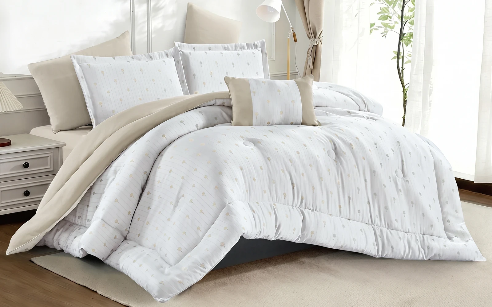 Lado Jacquard Comforter Bedding Set 4 PCS - Single Off White & D.Beige