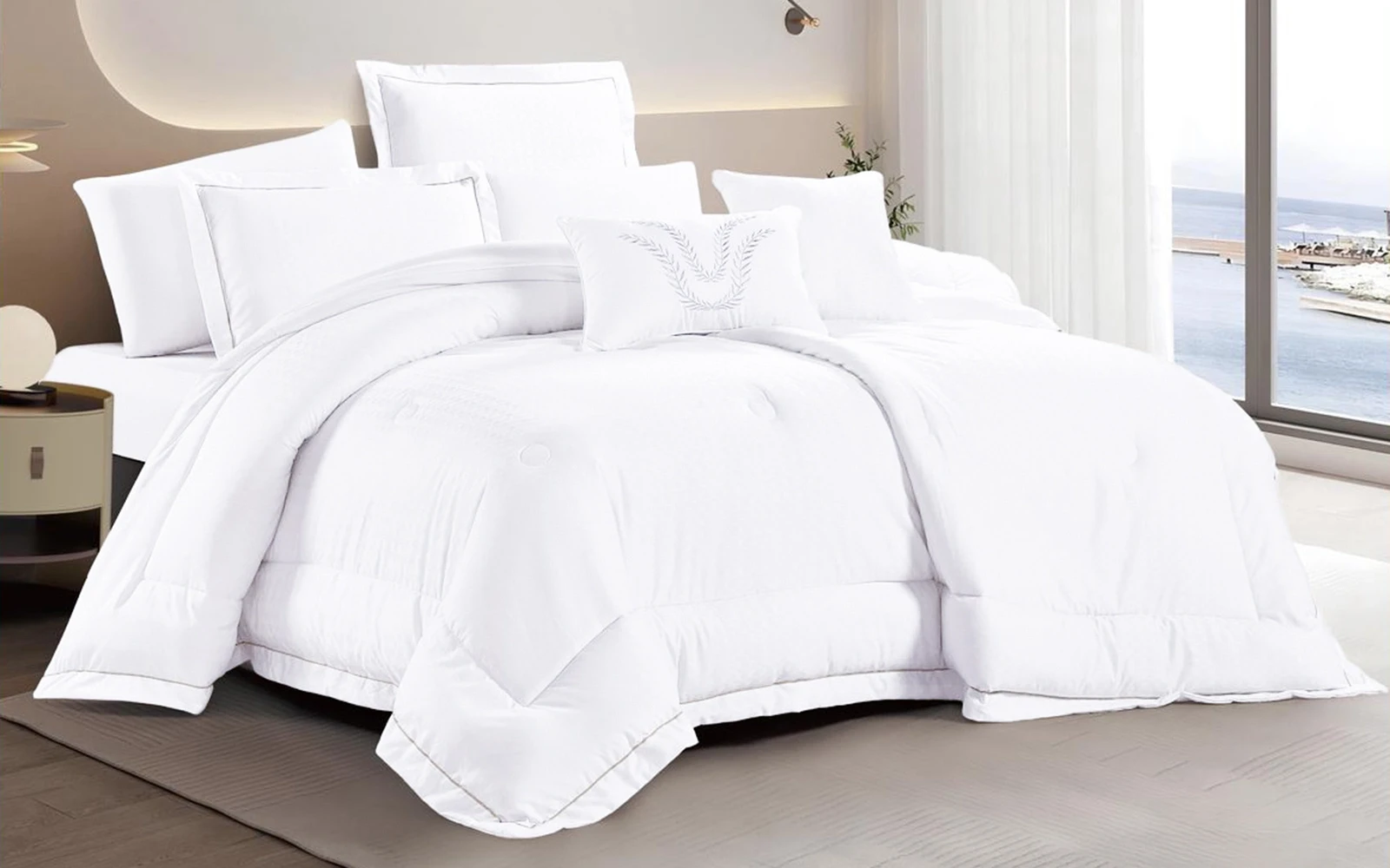 Liza Jacquard Comforter Bedding Set 8 PCS - King White