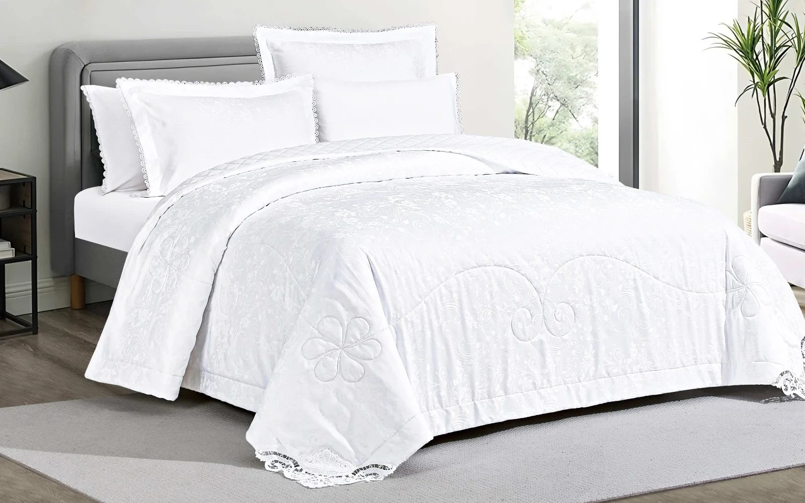 Expedition Jacquard Bedspread Set Box 6 PCS - King White 