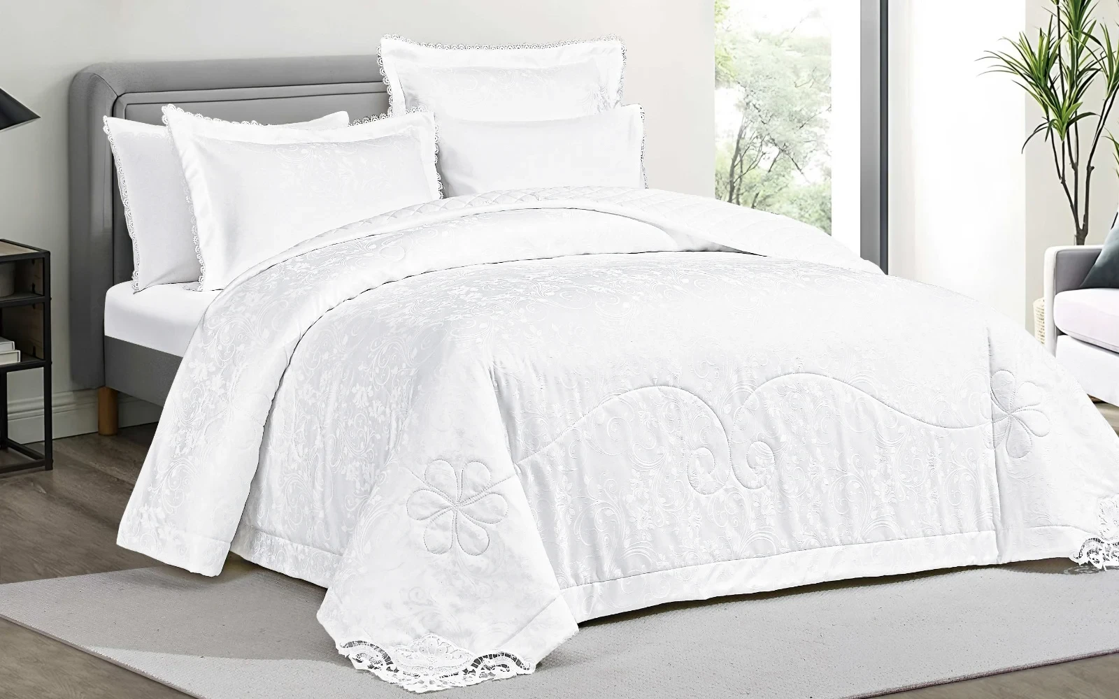 Expedition Jacquard Bedspread Set Box 6 PCS - King Off White