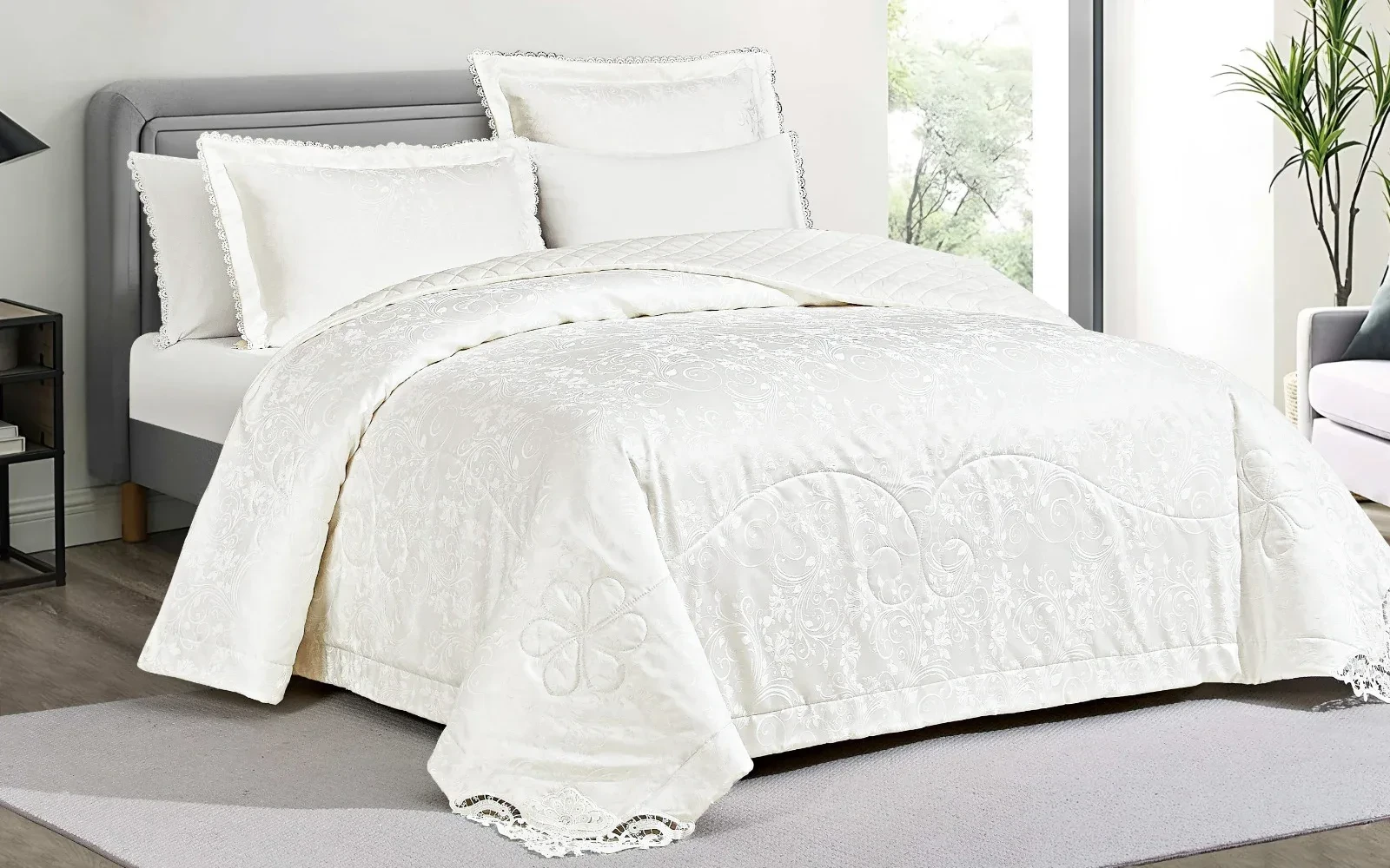Expedition Jacquard Bedspread Set Box 6 PCS - King Cream