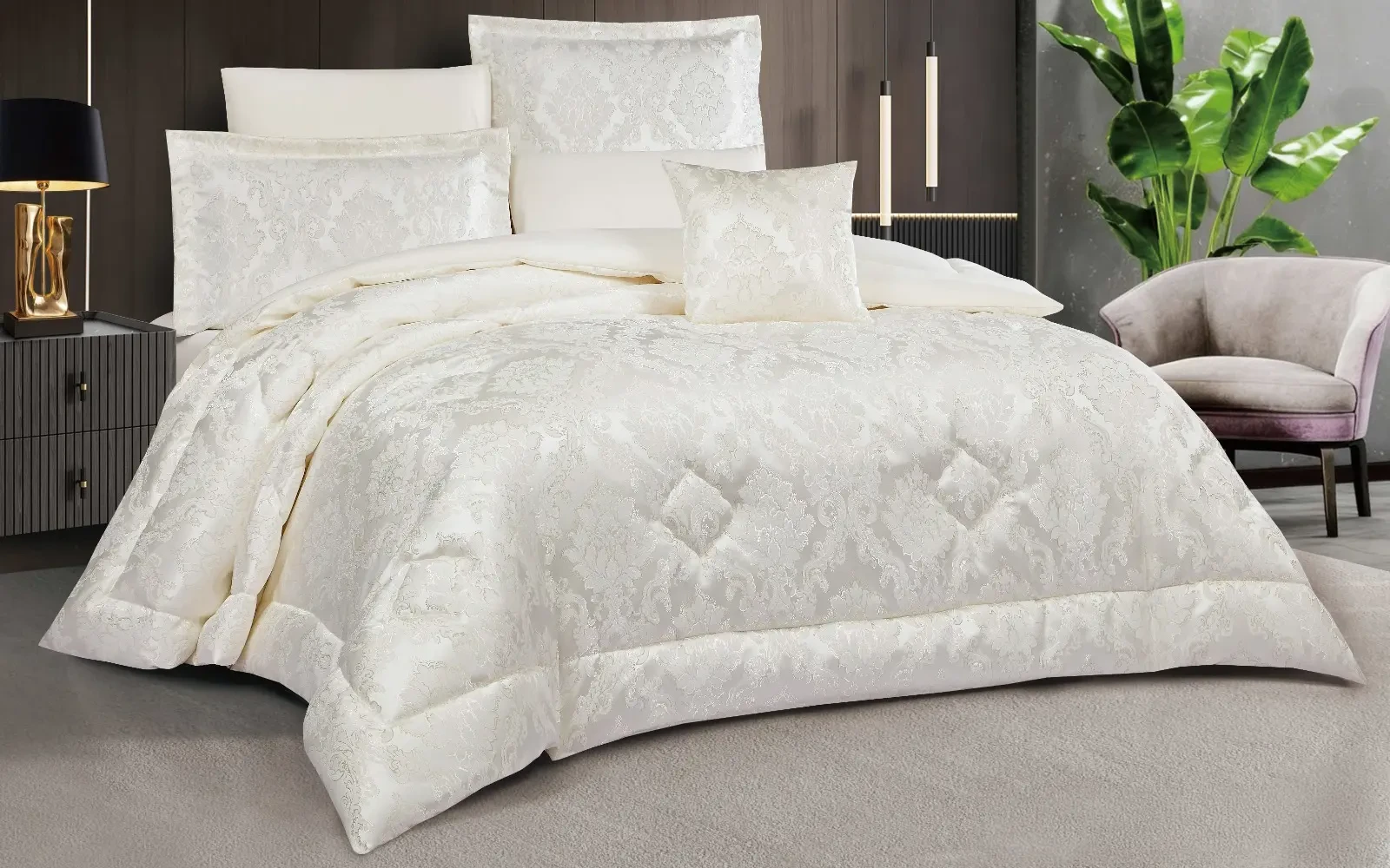 Altima Jacquard Comforter Bedding Set 7 PCS - King Cream