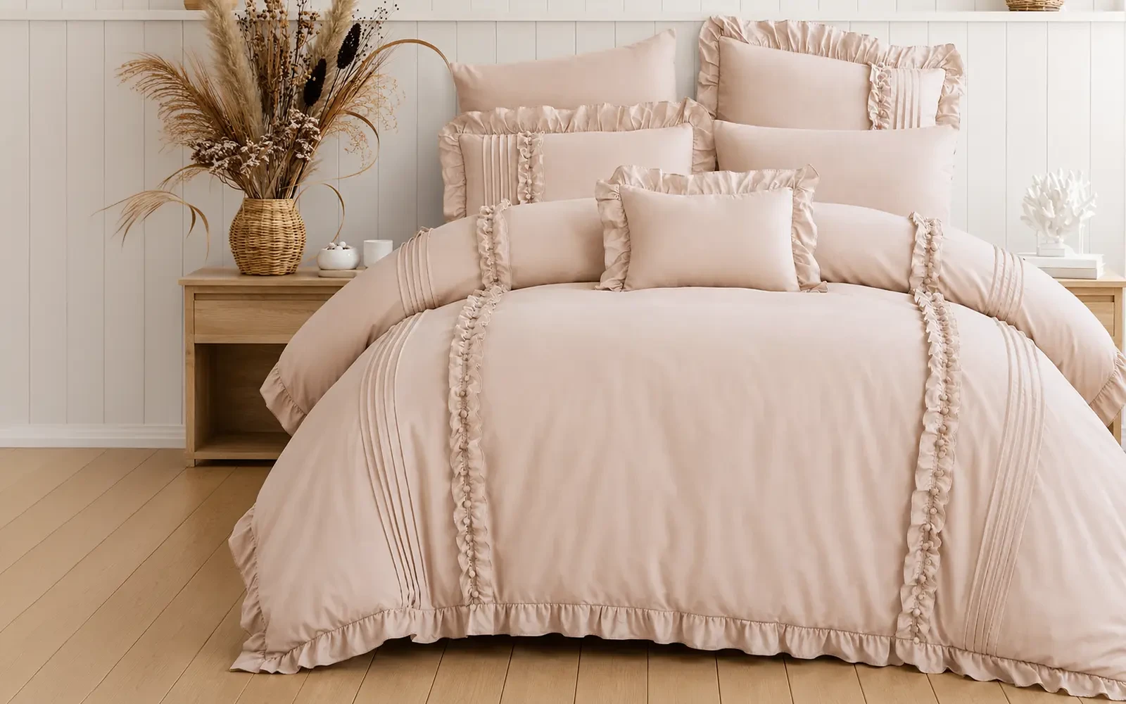 Lavin Lace Comforter Bedding Set 7 PCS - King Beige