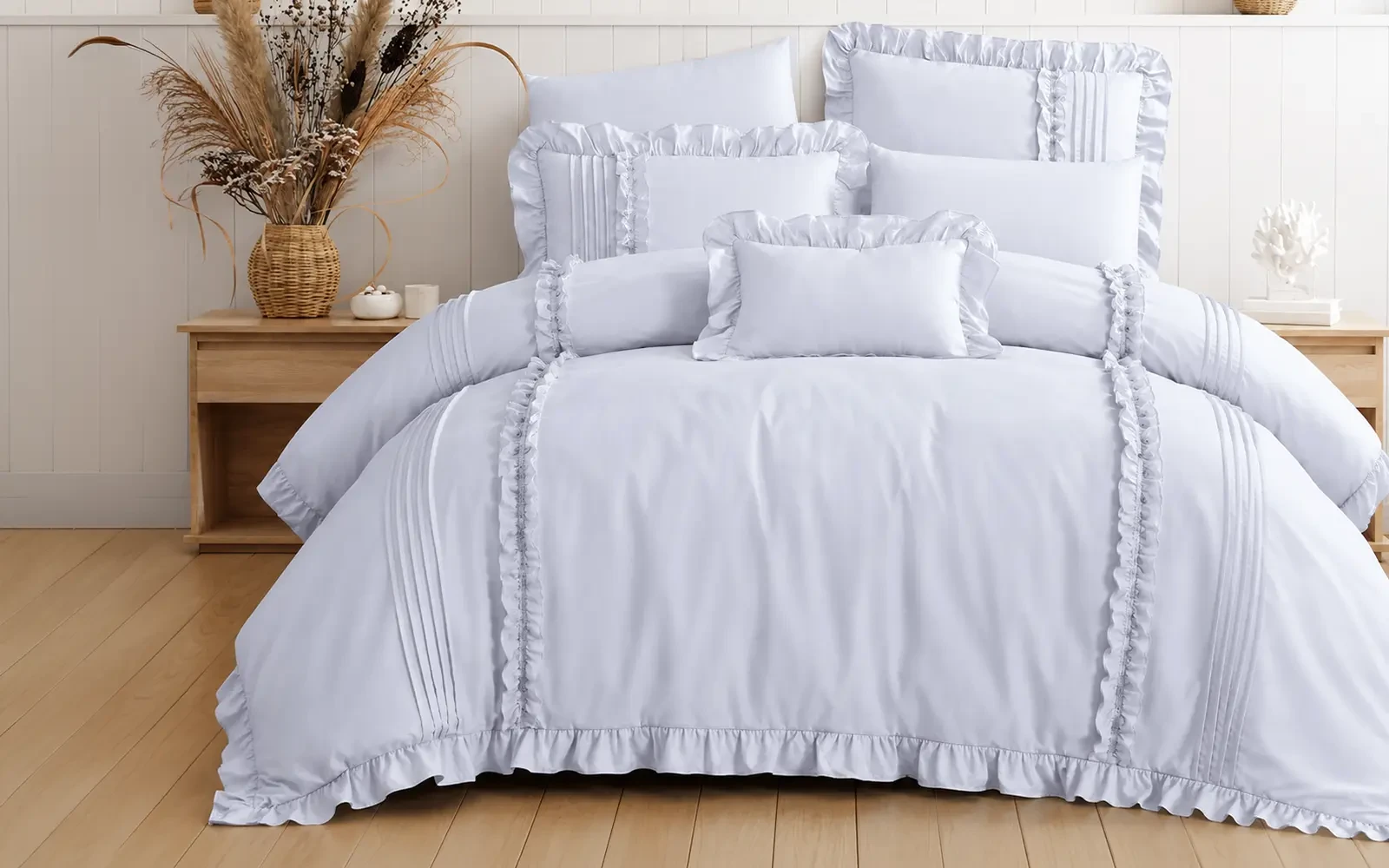 Lavin Lace Comforter Bedding Set 7 PCS - King Silver