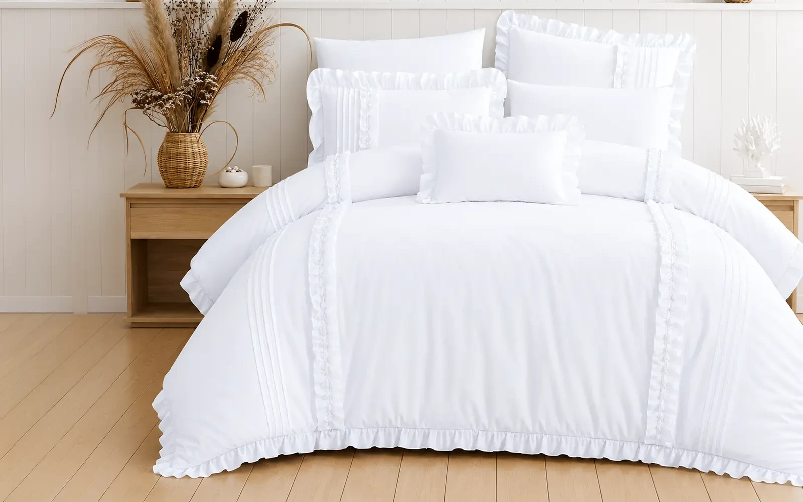 Lavin Lace Comforter Bedding Set 7 PCS - King White