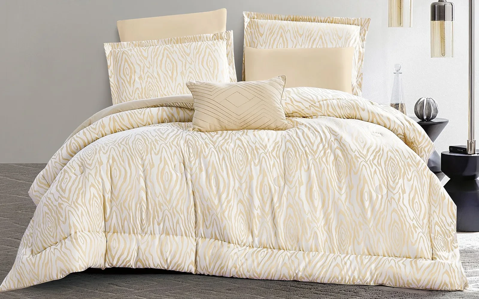 Zebra Jacquard Comforter Bedding Set 7 PCS - King L.Beige