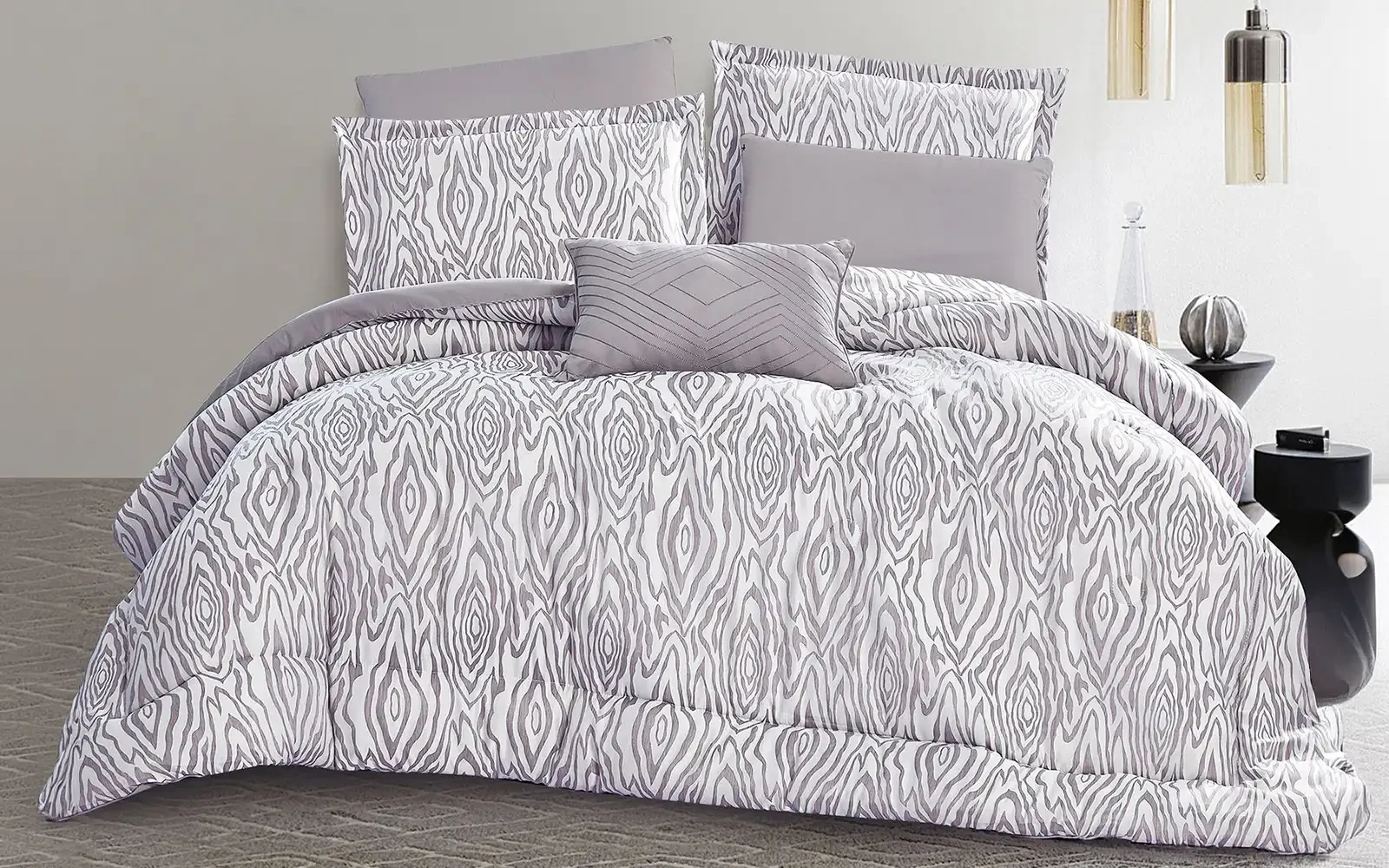 Zebra Jacquard Comforter Bedding Set 7 PCS - King Grey
