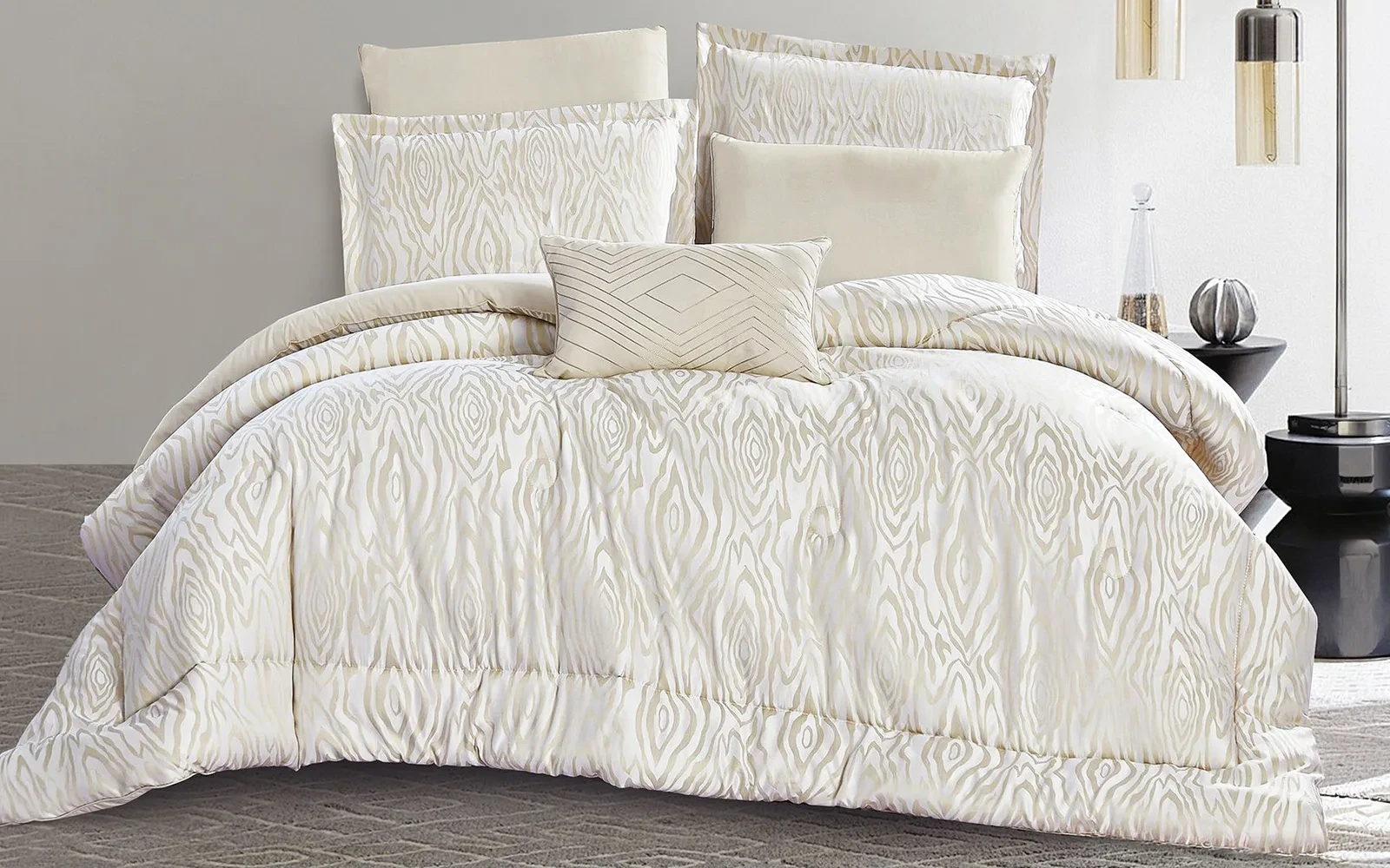 Zebra Jacquard Comforter Bedding Set 7 PCS - King Beige