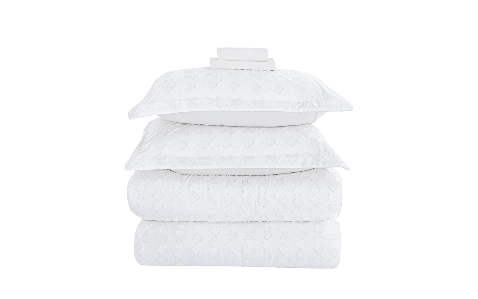 Damask Comforter Bedding Set 6 PCS - Queen White