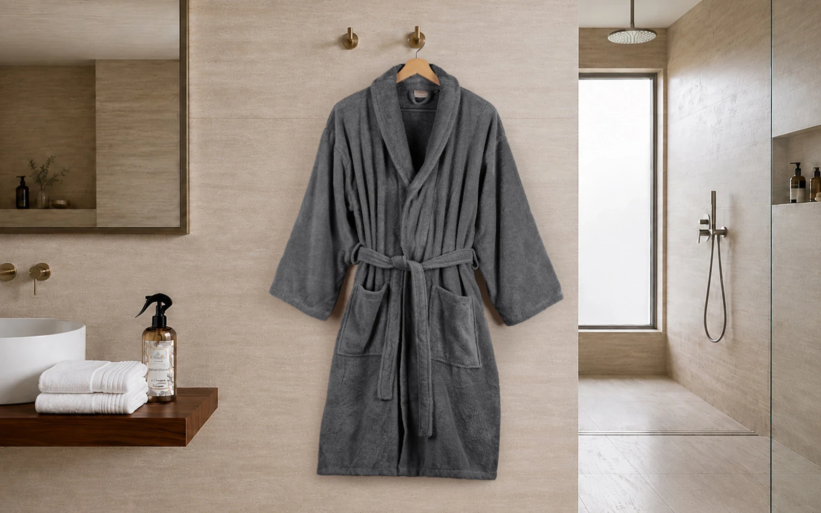 Aria Turkish Unisex Cotton Bathrobe 1 PC - Grey ( L / XL )
