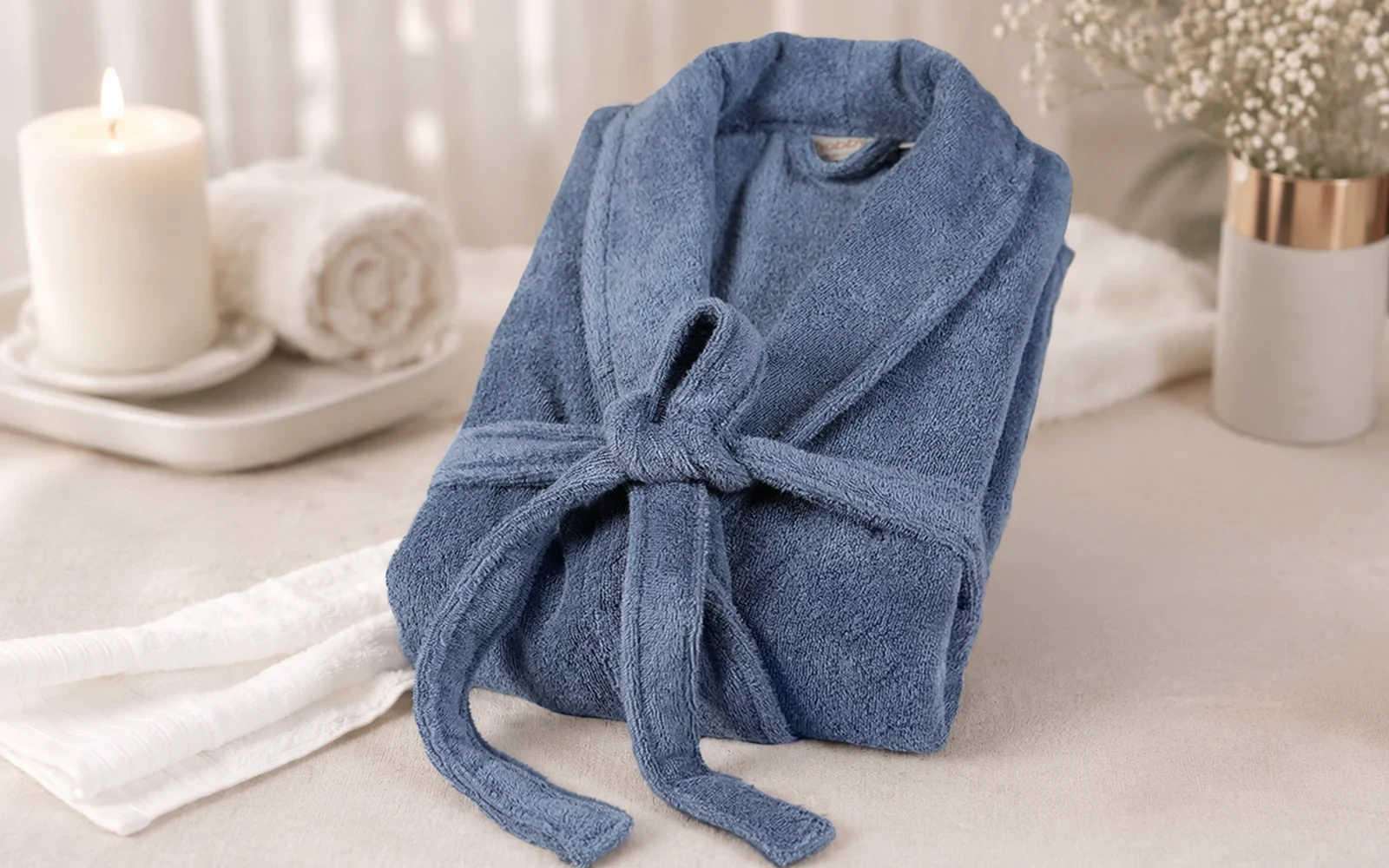 Aria Turkish Unisex Cotton Bathrobe 1 PC - D.Blue ( S / M )