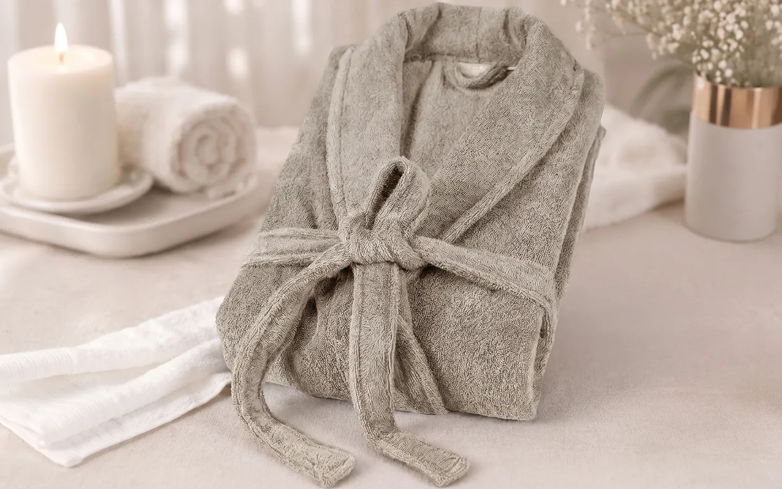 Aria Turkish Unisex Cotton Bathrobe 1 PC - Beige ( S / M )