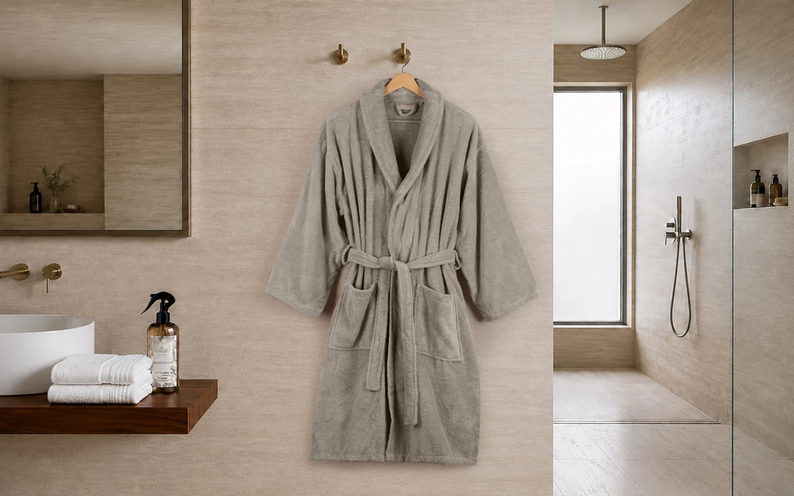 Aria Turkish Unisex Cotton Bathrobe 1 PC - Beige ( S / M )