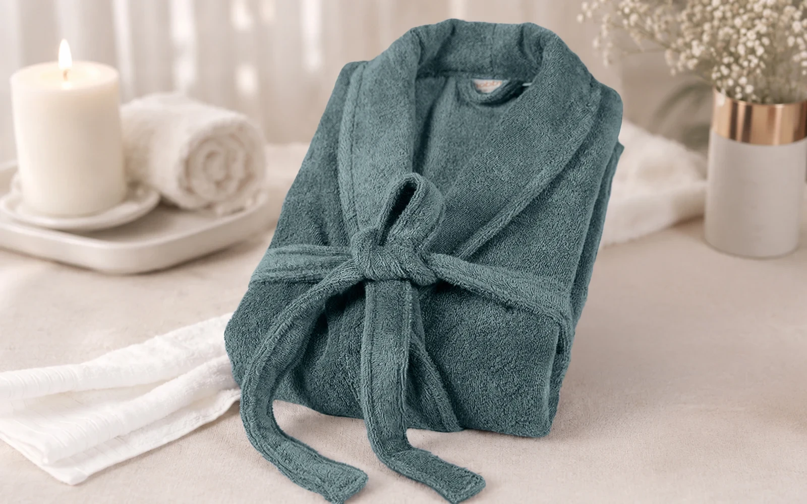 Aria Turkish Unisex Cotton Bathrobe 1 PC - D.Green ( S / M )