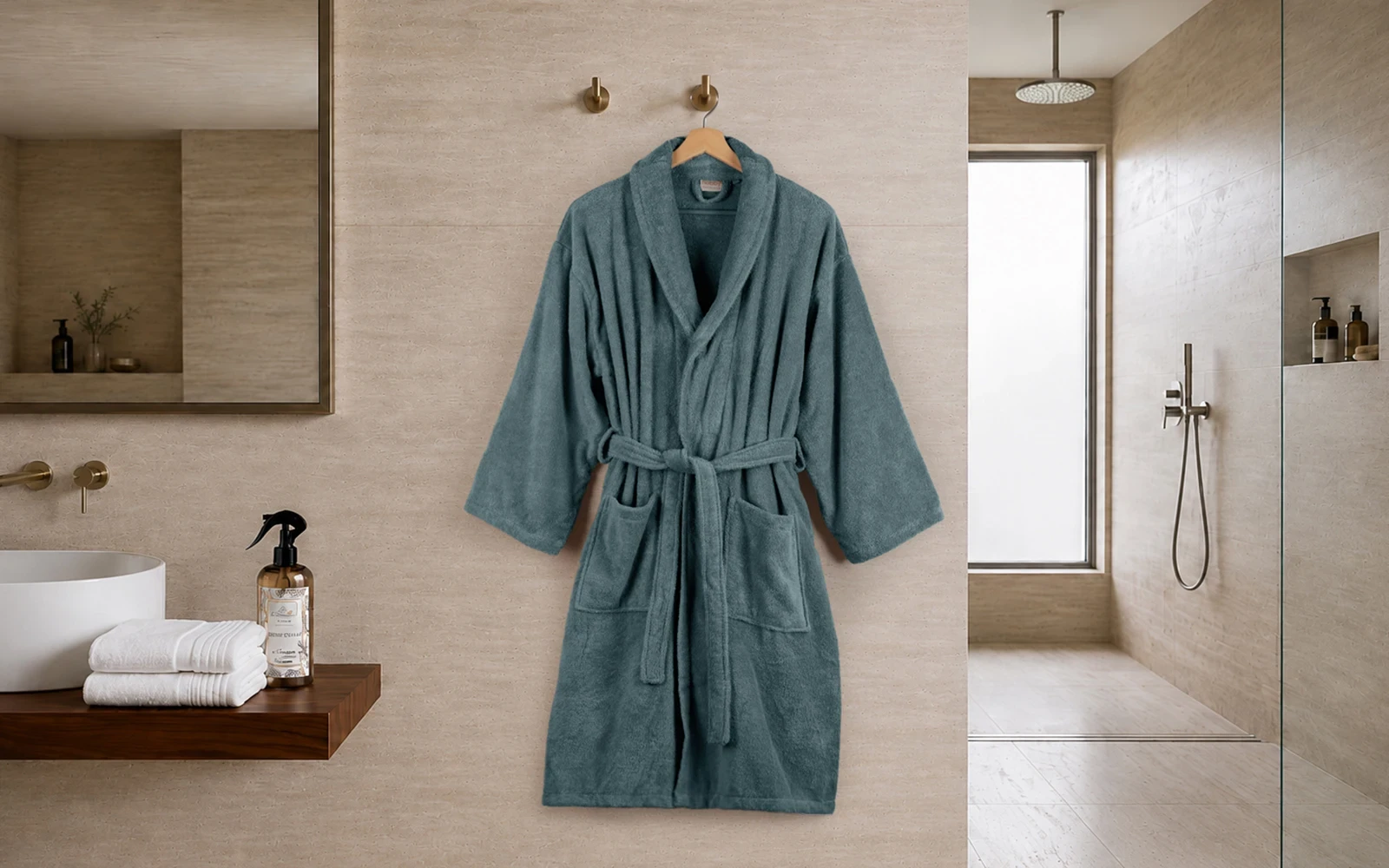 Aria Turkish Unisex Cotton Bathrobe 1 PC - D.Green ( S / M )
