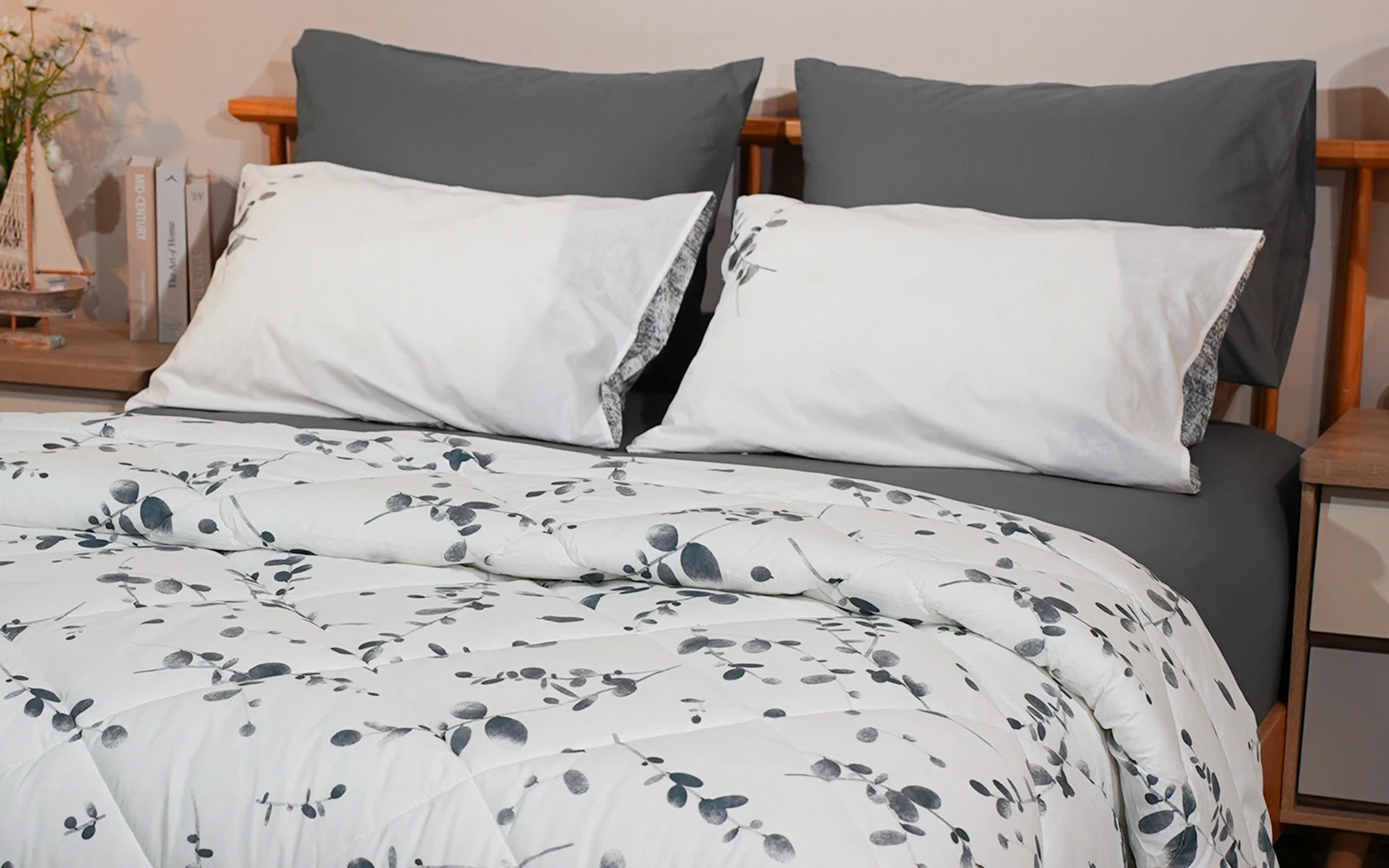 Al Saad Home Turkey Cotton Printed Comforter Bedding Set 6 PCS - King White & Black