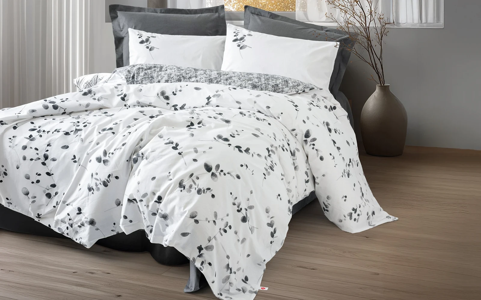 Al Saad Home Turkey Cotton Printed Comforter Bedding Set 4 PCS - Single White & Black