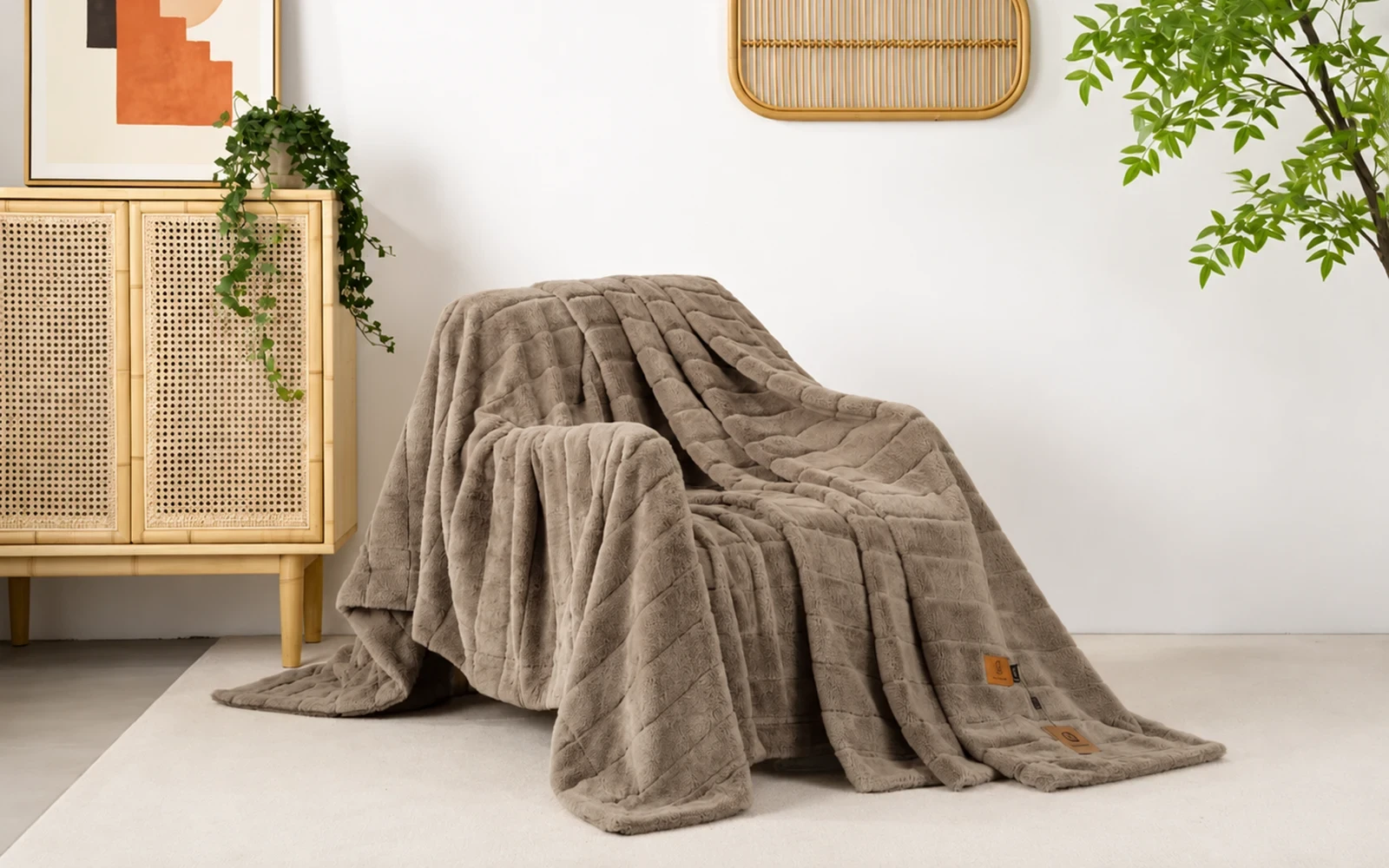 Al Saad Home Stripe Rabbit Fur Blanket - Single Brown