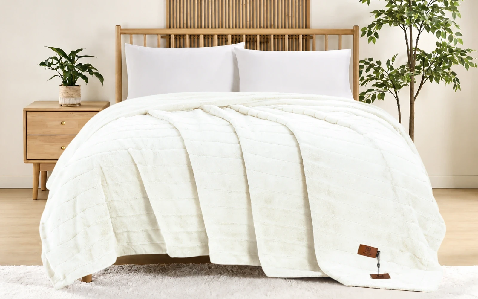 Al Saad Home Stripe Rabbit Fur Blanket - Single Off White