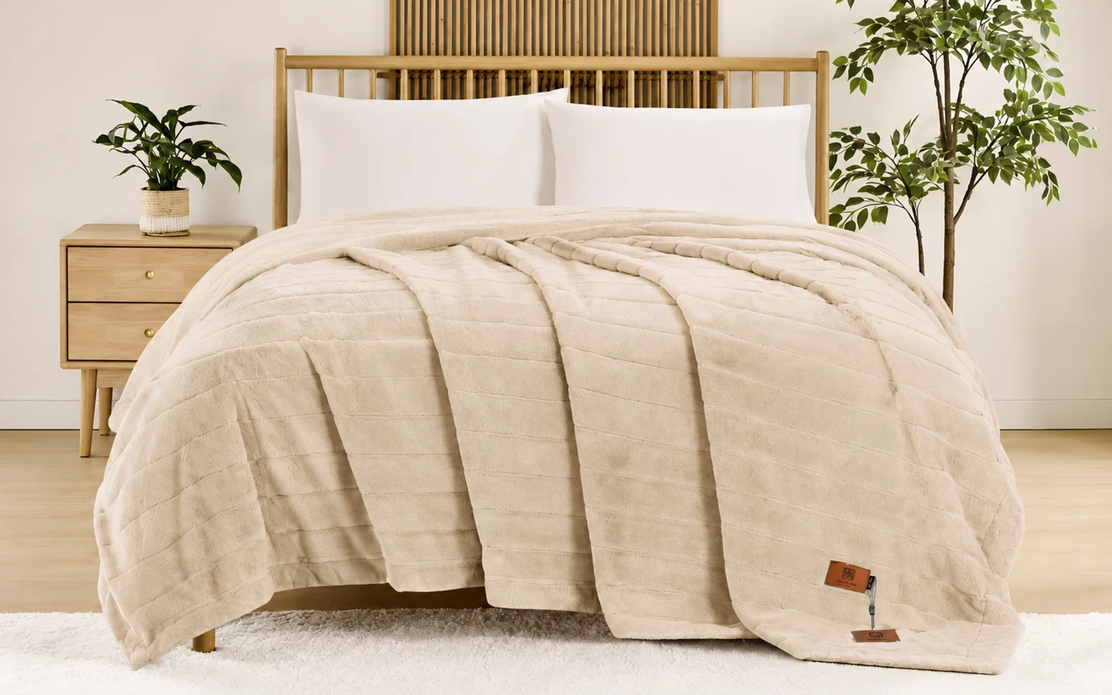 Al Saad Home Stripe Rabbit Fur Blanket - Single Beige