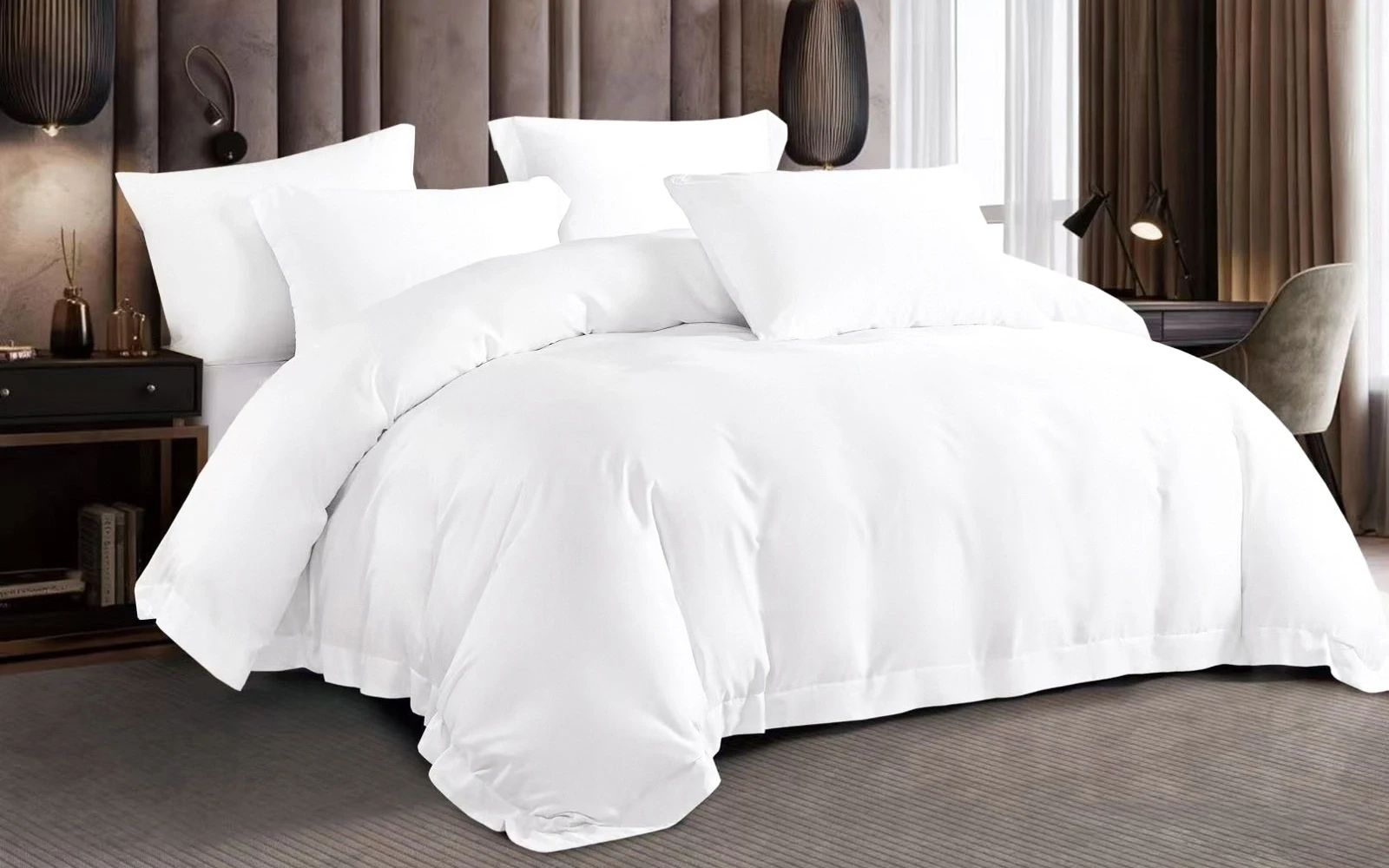 Chiron Cotton Bamboo Duvet Cover Bedding Set With Filling 7 PCS - King White