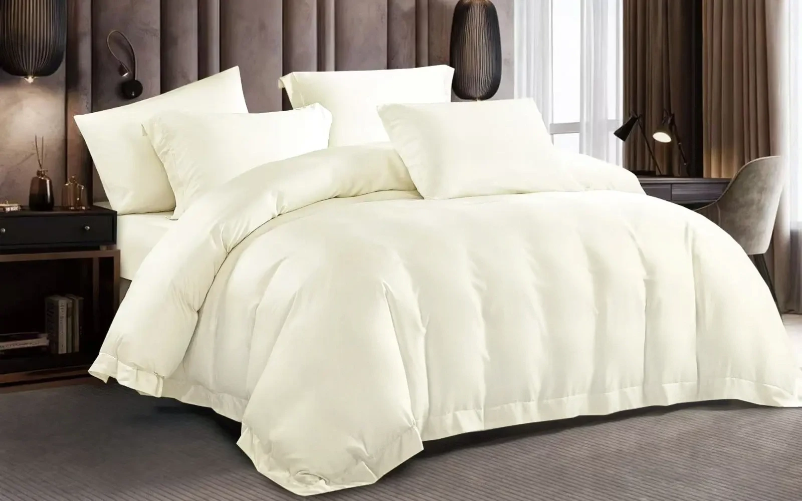 Chiron Cotton Bamboo Duvet Cover Bedding Set With Filling 7 PCS - King Cream