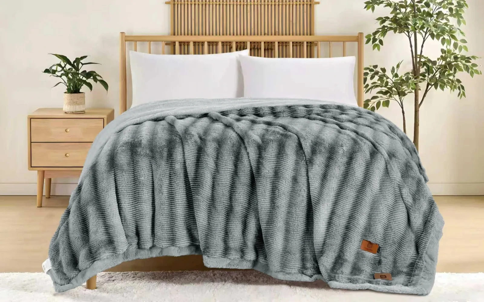 Al Saad Home Stripe Rabbit Fur Blanket - King D.Grey