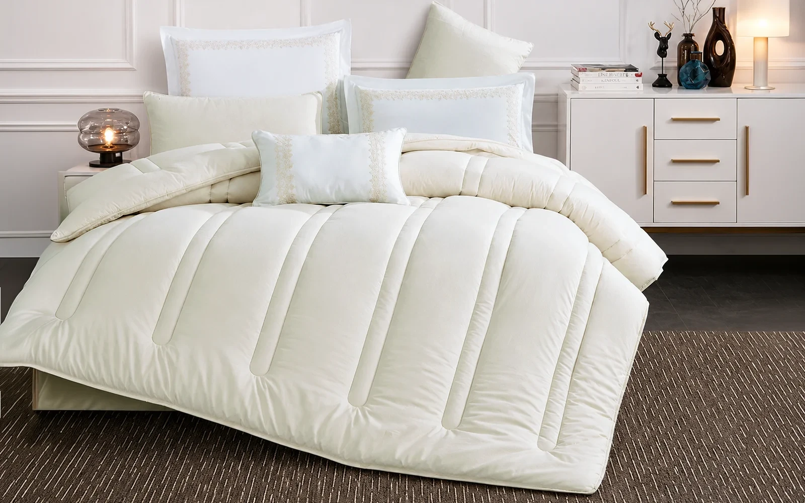 Stark Stripe Comforter Bedding Set 6 PCS - Queen Cream
