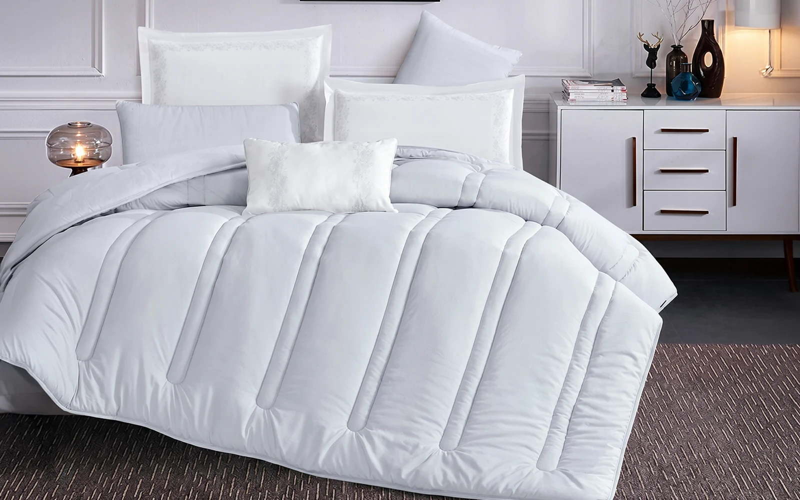 Stark Stripe Comforter Bedding Set 6 PCS - Queen Silver