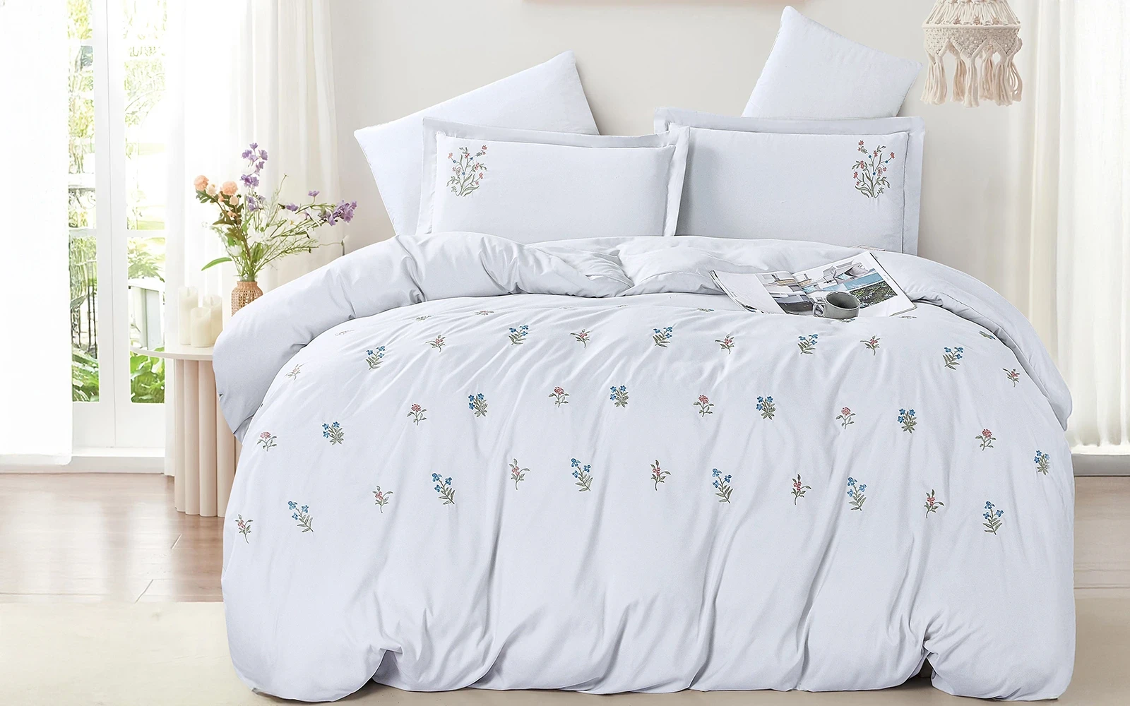 Rivan Embroidered Duvet Cover Set Without Filling 4 PCS - Single Silver