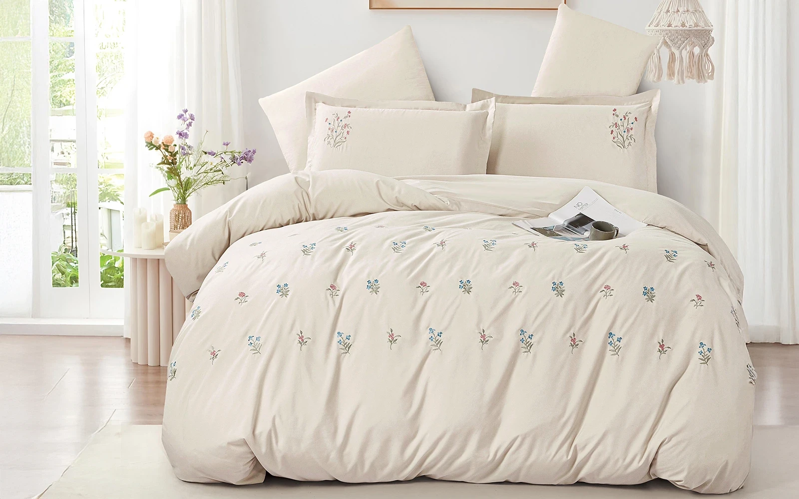 Rivan Embroidered Duvet Cover Set Without Filling 4 PCS - Single Beige