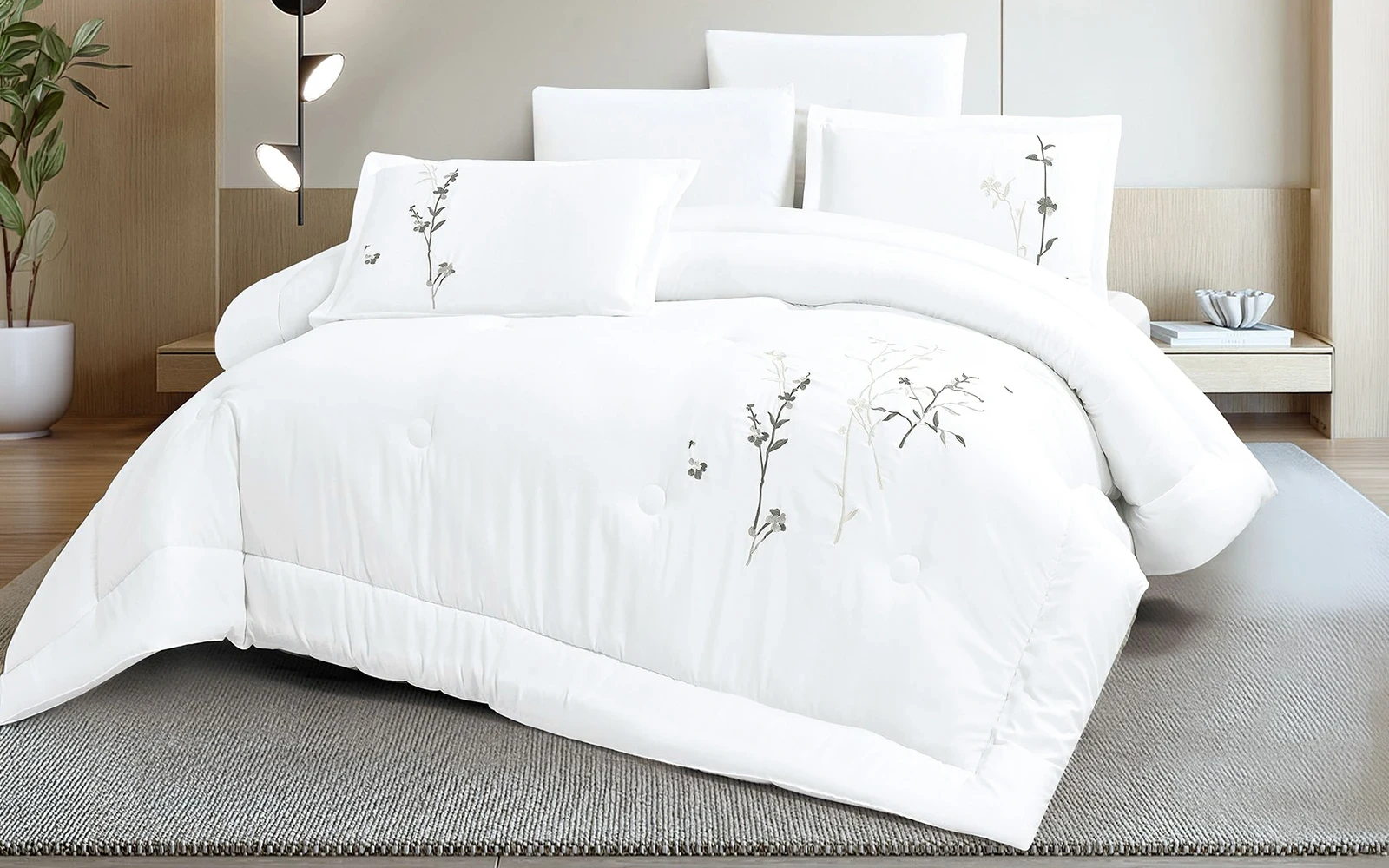 Dora Embroidered Comforter Bedding Set 6 PCS - King White