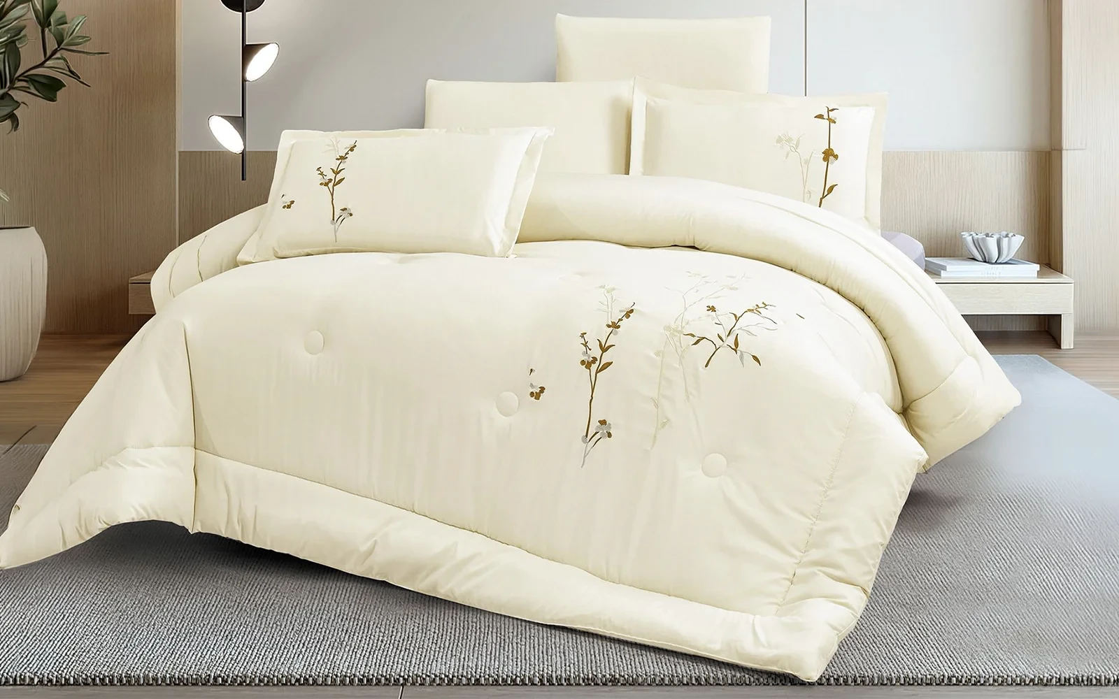 Dora Embroidered Comforter Bedding Set 6 PCS - King Cream