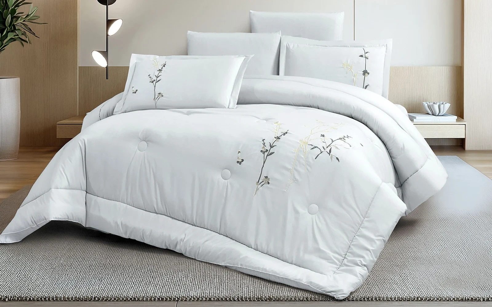 Dora Embroidered Comforter Bedding Set 6 PCS - King Silver