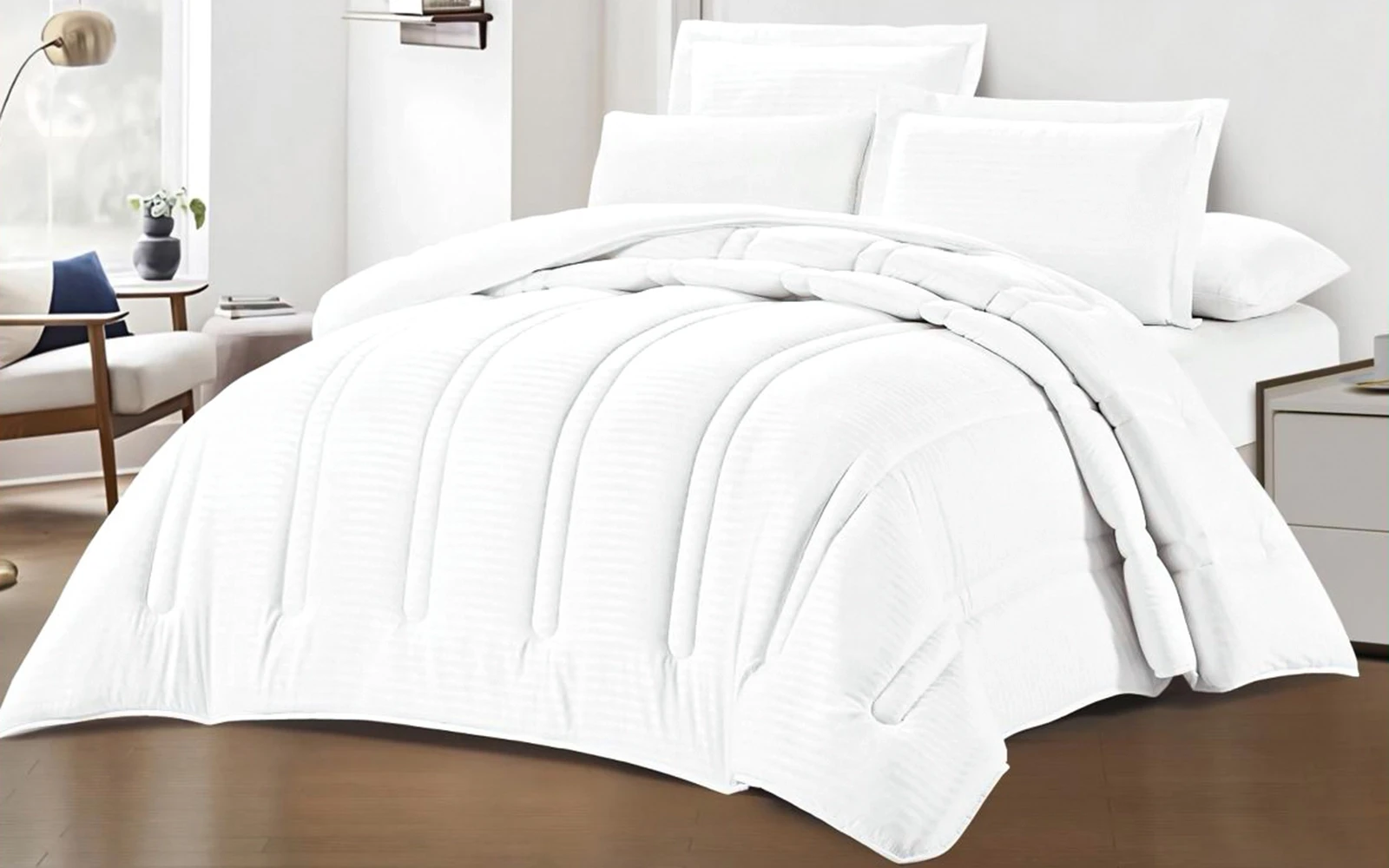 Tella Stripe Comforter Bedding Set 6 PCS - King White