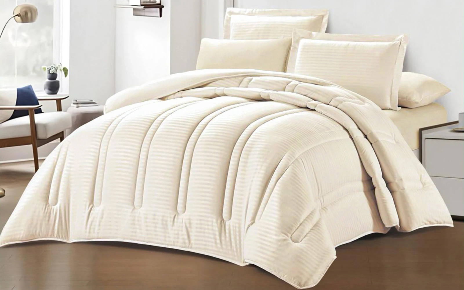 Tella Stripe Comforter Bedding Set 6 PCS - King Cream