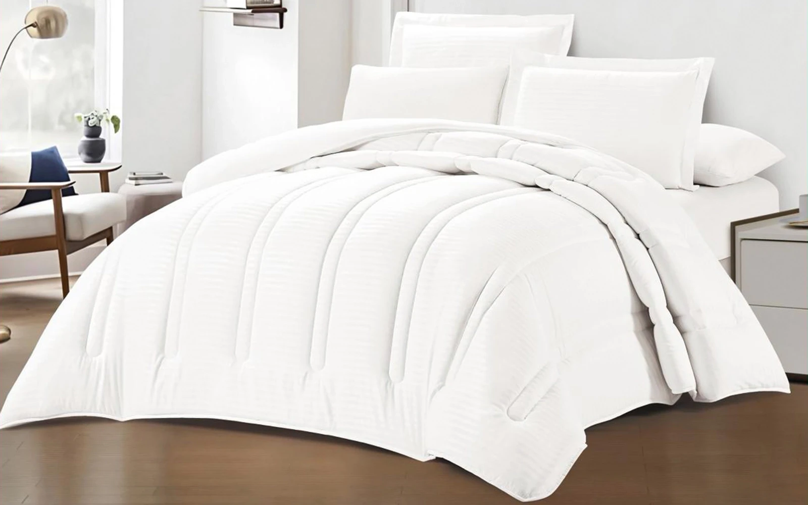 Tella Stripe Comforter Bedding Set 4 PCS - Single Off White
