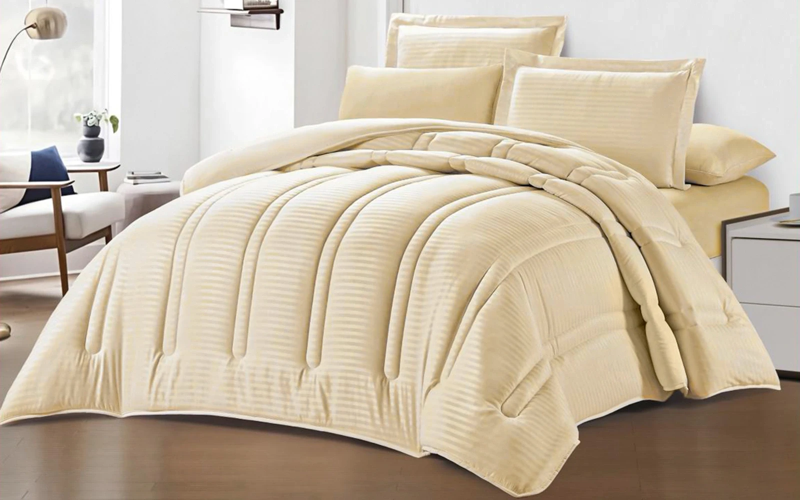 Tella Stripe Comforter Bedding Set 4 PCS - Single Beige