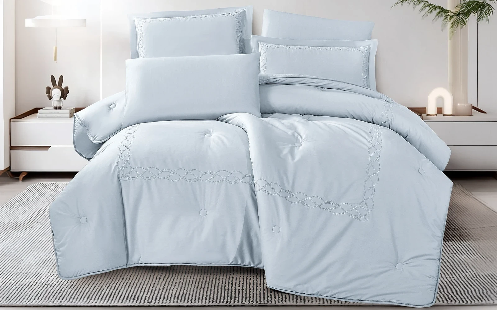 Grace Cotton Embroidered Comforter Bedding Set 6 PCS - Queen Silver