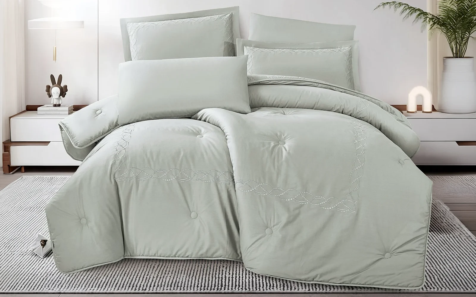 Grace Cotton Embroidered Comforter Bedding Set 6 PCS - Queen Grey
