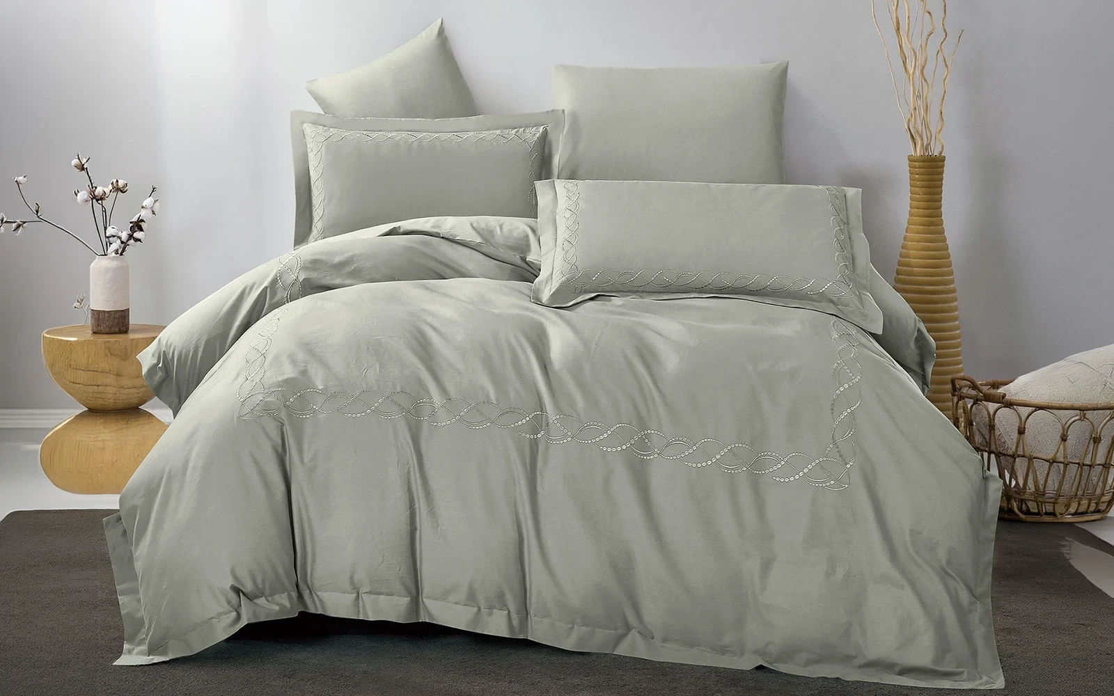 Grace Cotton Embroidered Duvet Cover Set Without Filling 6 PCS - Queen D.Grey