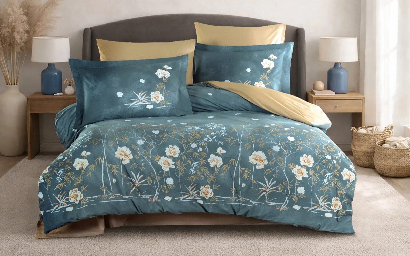 Al Saad Home Turkey Cotton Printed Comforter Bedding Set 4 PCS - Queen D.Turquoise