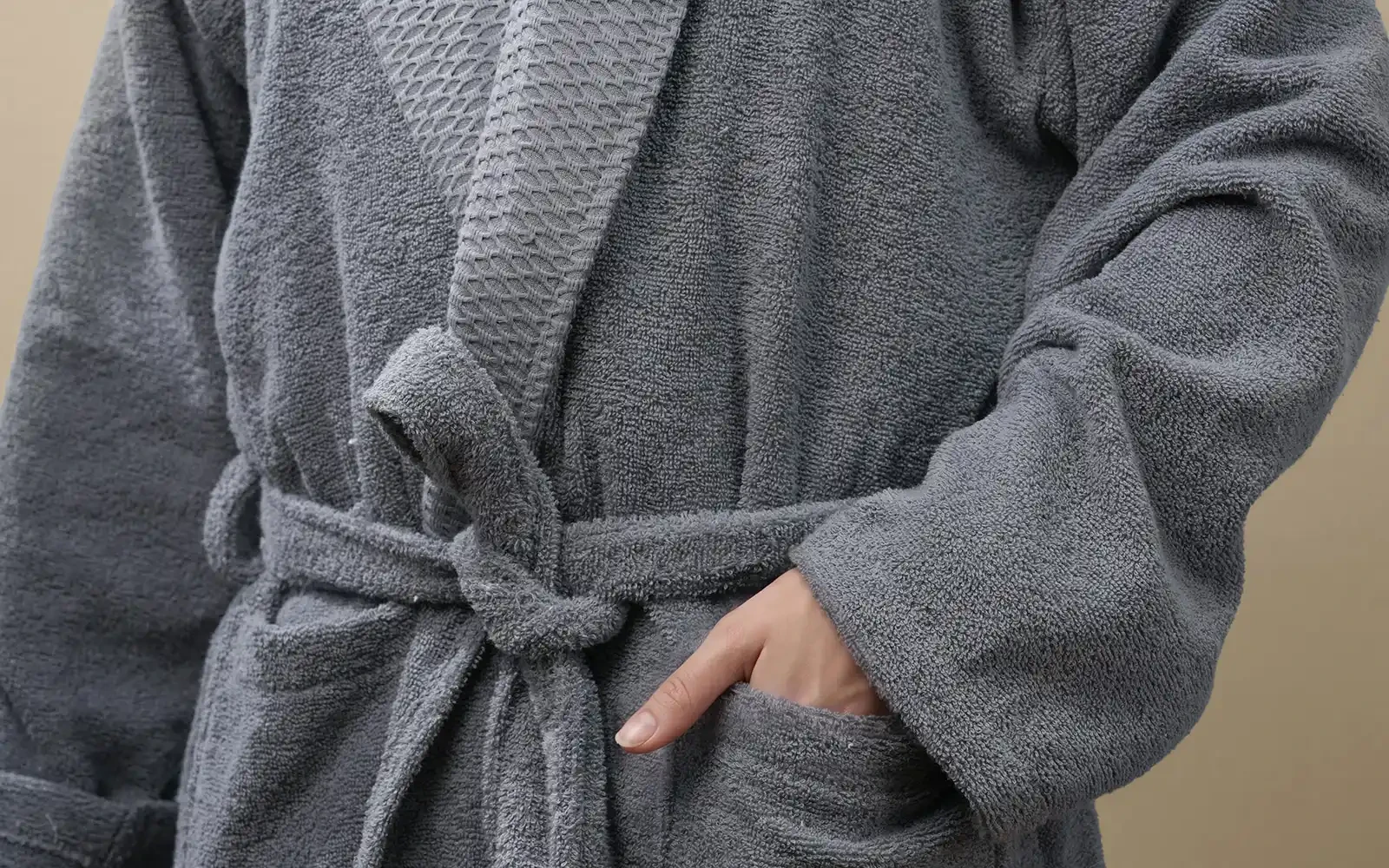 Al Saad Home Unisex Cotton 3D Guipure Boucle Bathrobe Set 6 PCS - Off White & D.Grey