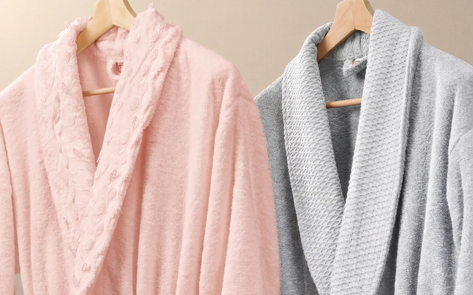 Al Saad Home Unisex Cotton 3D Guipure Boucle Bathrobe Set 6 PCS - Pink & Grey