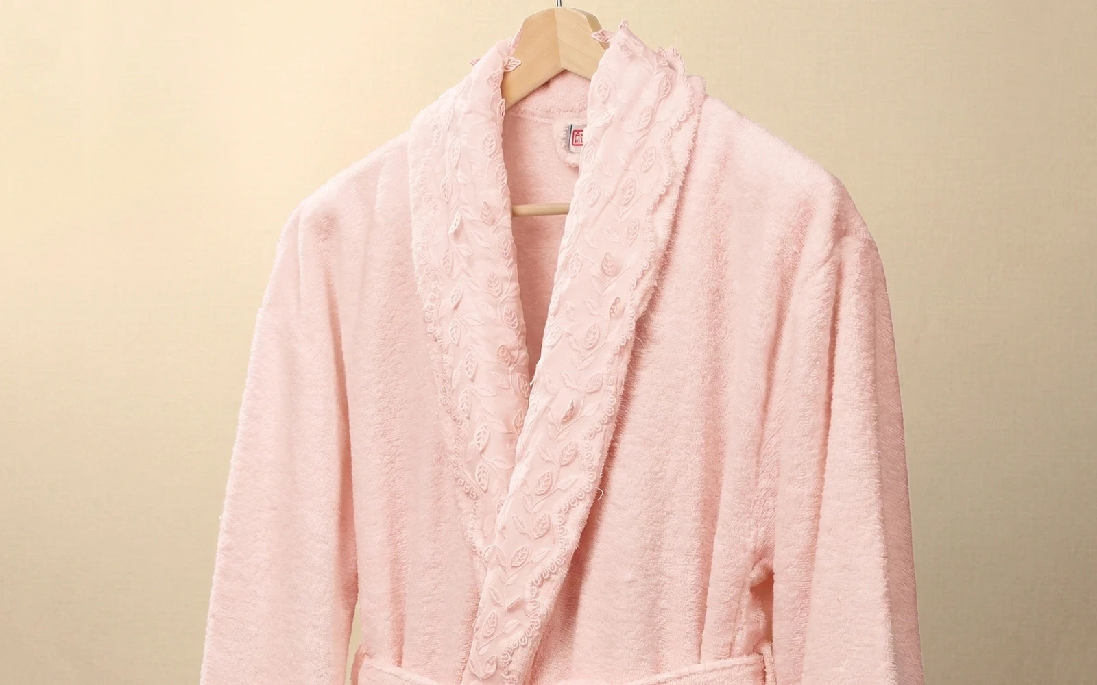 Al Saad Home Unisex Cotton 3D Guipure Boucle Bathrobe Set 6 PCS - Pink & Grey