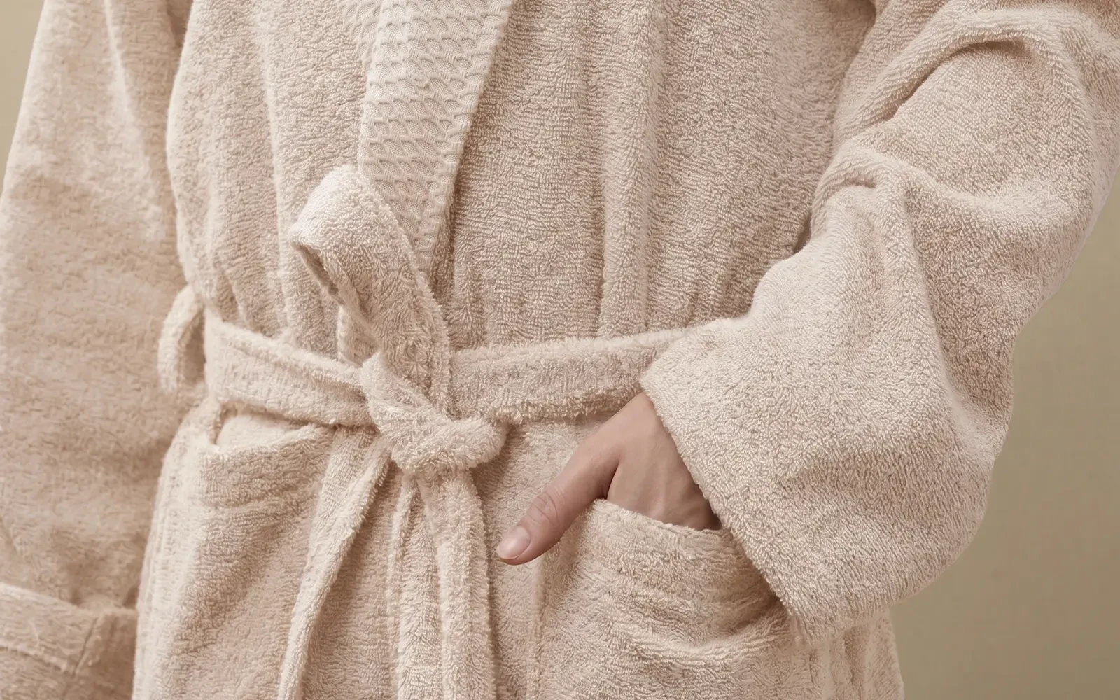 Al Saad Home Unisex Cotton 3D Guipure Boucle Bathrobe Set 6 PCS - Off White & Pudra