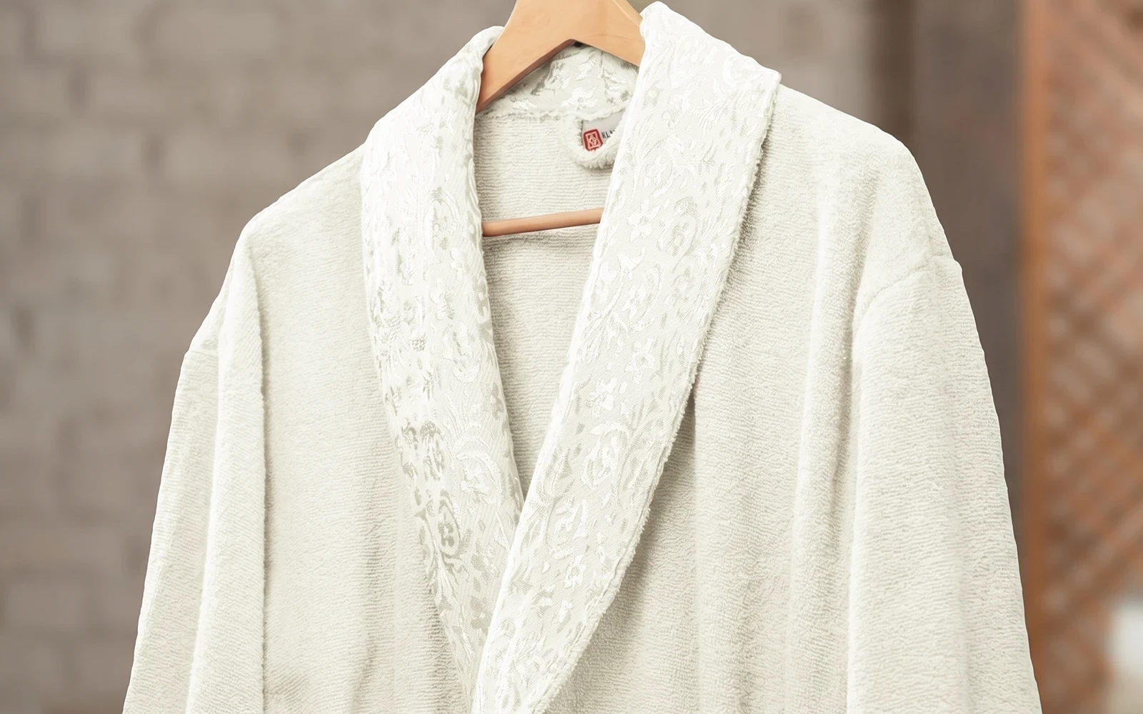Al Saad Home Unisex Cotton Boucle Jacquard Luxury Bathrobe Set 6 PCS - Off White & Beige