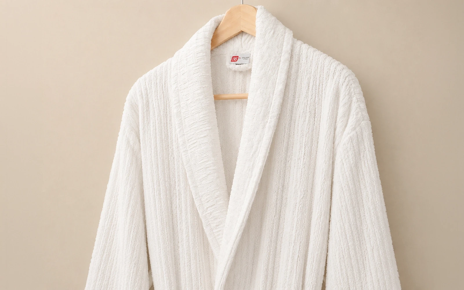 Al Saad Home Unisex Cotton Luxury Crinkle Jacquard Bathrobe Set 6 PCS - Off White & Pink