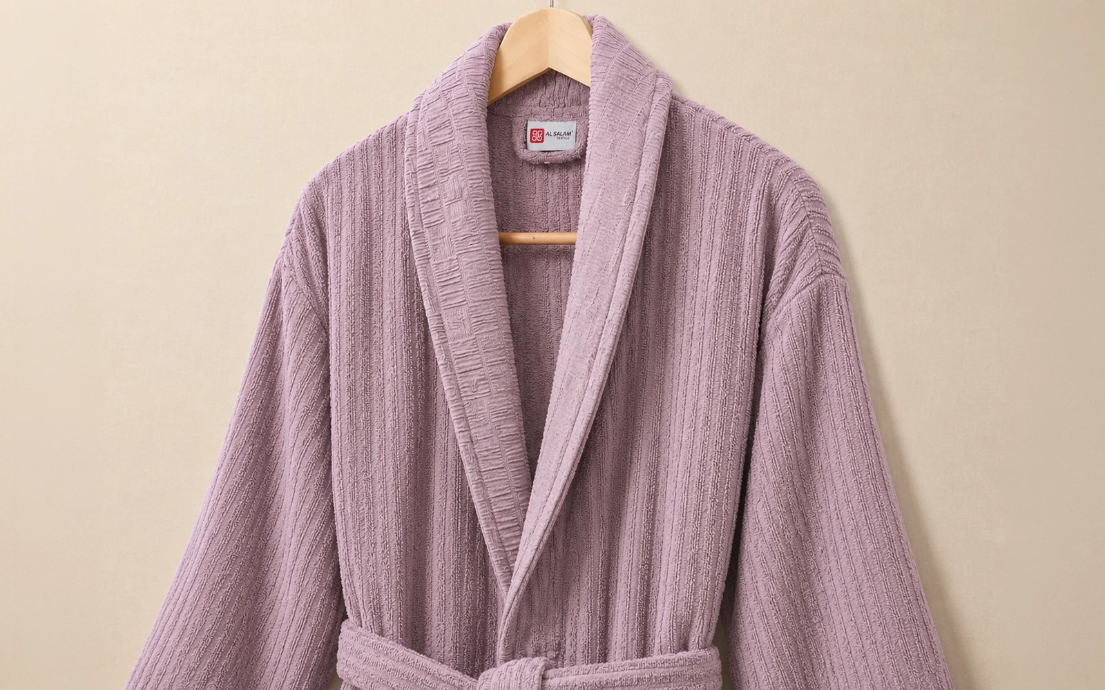 Al Saad Home Unisex Cotton Luxury Crinkle Jacquard Bathrobe Set 6 PCS - Off White & Pink